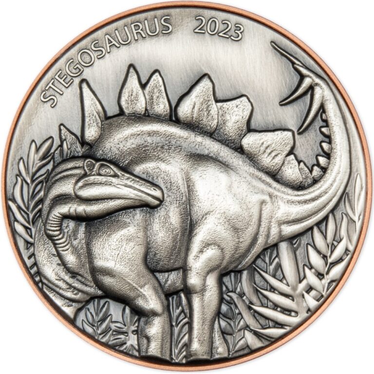 2023 Vanuatu Double Silver Giant Stegosaurus Antique Finish Silver Coin