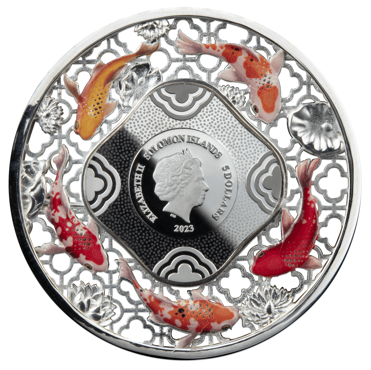 Solomon Islands Filigree Koi Oz Silver Proof Like Coin