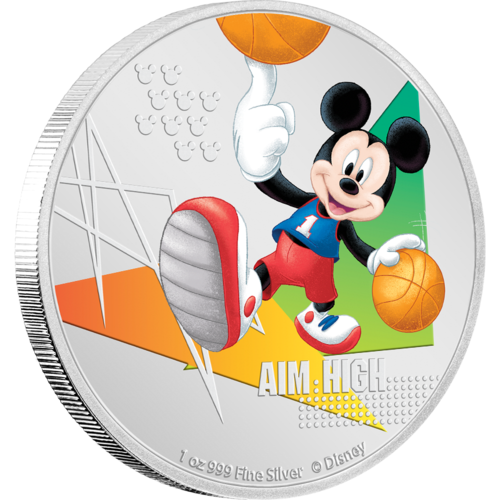 2020 Niue Disney Mickey Mouse Aim High Basketball 1 oz Silver Coin