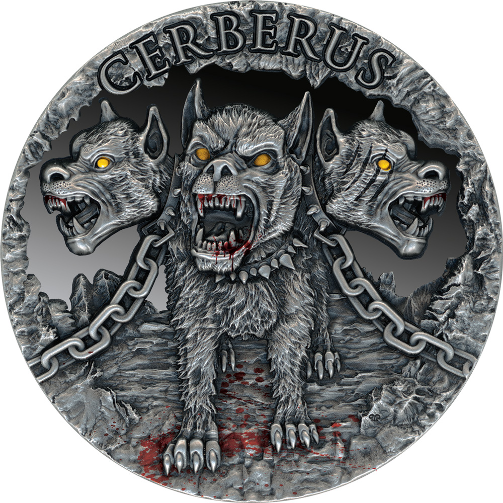 2021 Cameroon Mythical Creatures Cerberus 2oz Silver Antiqued Coin ...