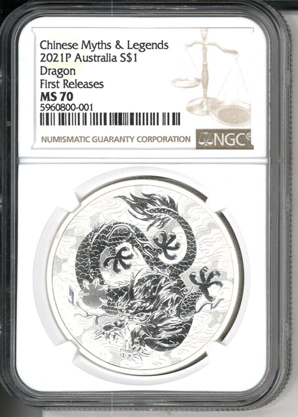 2021 Australia: Chinese Myths & Legends Dragon 1oz Silver Coin MS 70