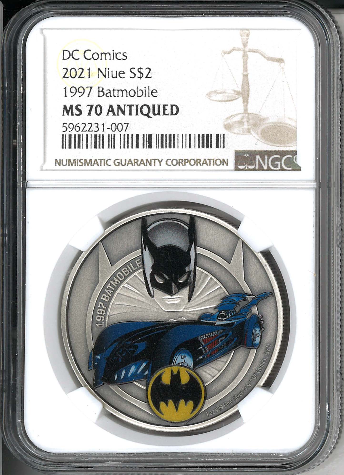 2021 Niue DC Batman 1997 Batmobile Antiqued 1 oz Silver Coin - MS