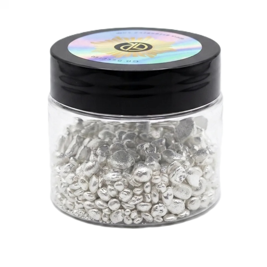 Shiny 5 oz .999 silver grain in a clear jar, reverse side, minted in 2023, showcasing a sleek, modern design with a.
