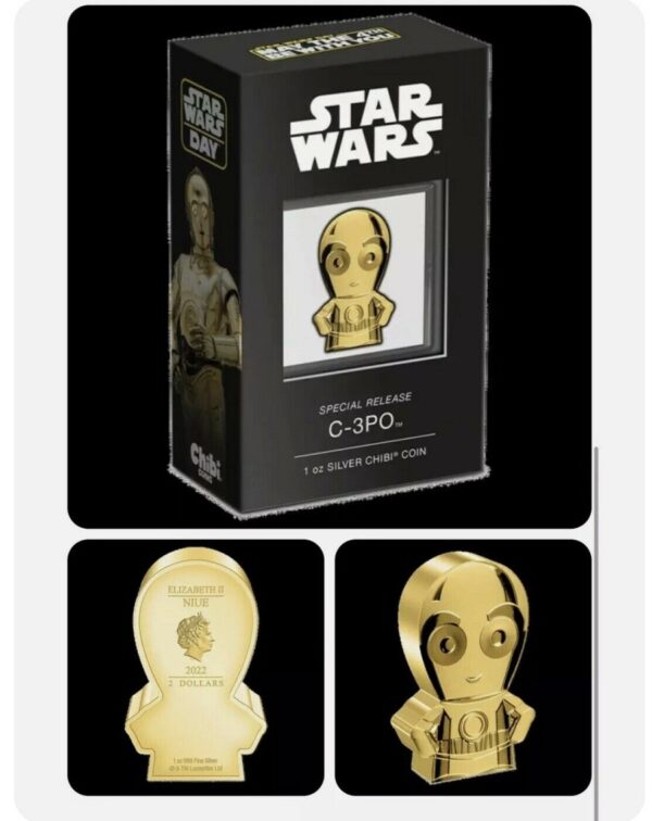 2022 Niue Star Wars Special Release C-3PO 1 oz Silver Gilded Chibi Coin - Image 5