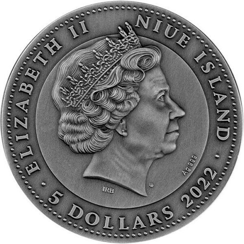 2022 Niue Island 5 Dollars Queen Elizabeth II collectible silver coin.
