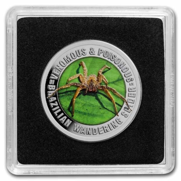 2022 Samoa Venomous & Poisonous Brazilian Wandering Spider .5oz Silver Colorized Coin - Image 3