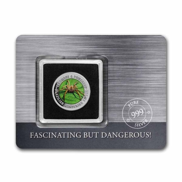 2022 Samoa Venomous & Poisonous Brazilian Wandering Spider .5oz Silver Colorized Coin - Image 5