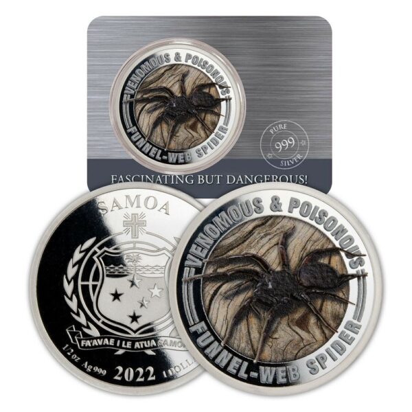 2022 Samoa Venomous & Poisonous Funnel-Web Spider .5oz Silver Colorized Coin - Image 7