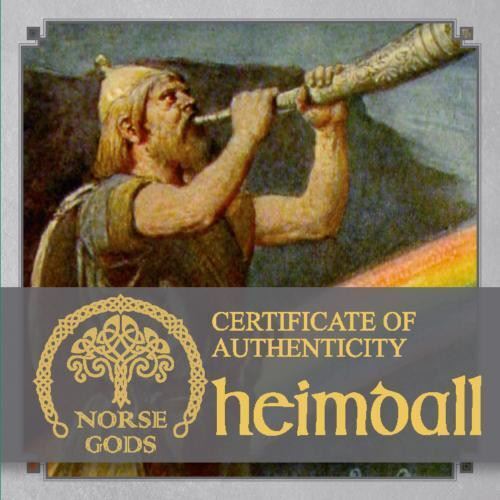 Heimdal Norse Gods collectible coin with certificate of authenticity, featuring ancient Nordic design and imagery.