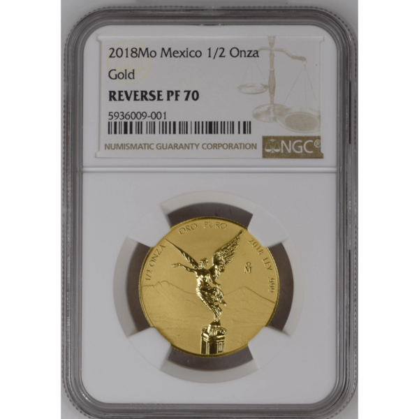 2018 Mexico Libertad 1/2 Onza Gold Coin NGC Reverse PF 70