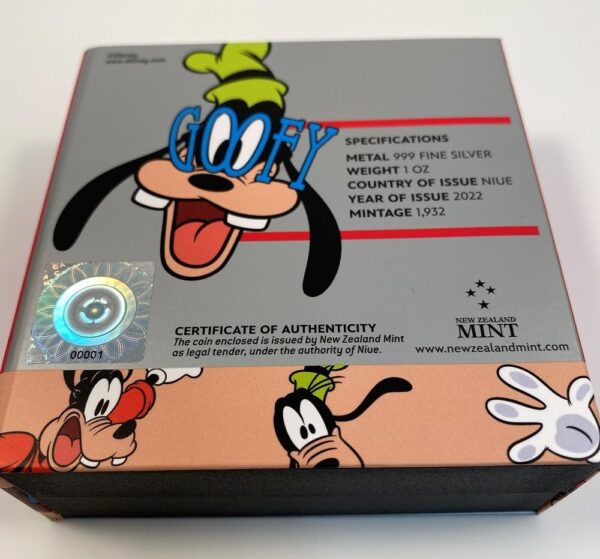 2022 Niue Disney Goofy 90th Anniversary 1oz Silver Coin Certificate #1 - Image 2