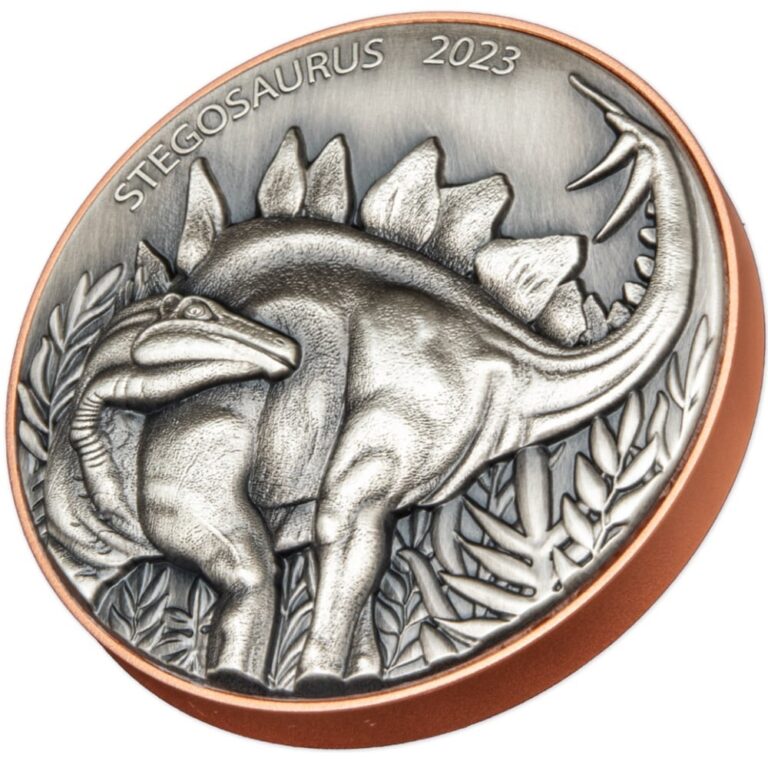 2023 Vanuatu Double Silver Giant Stegosaurus Antique Finish Silver Coin