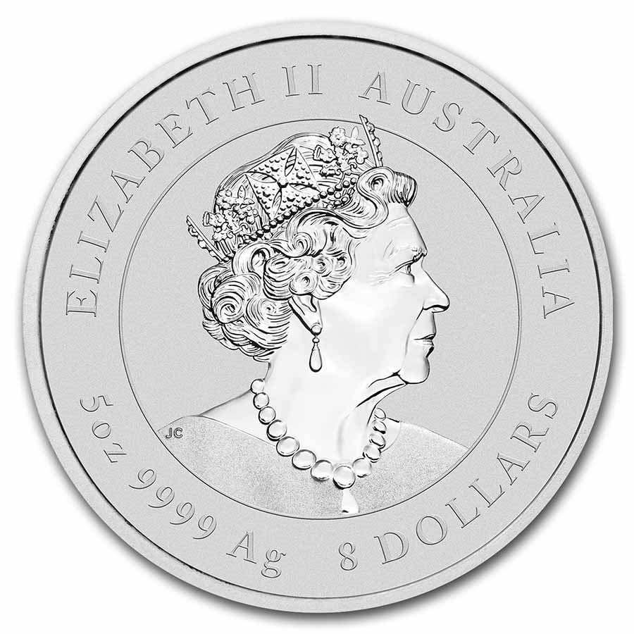 High-quality 2023 Australian Silver Coin featuring Queen Elizabeth II, 50g, with intricate profile of Queen Elizabeth II wearing a crown and jewelry, perfect for collectors.