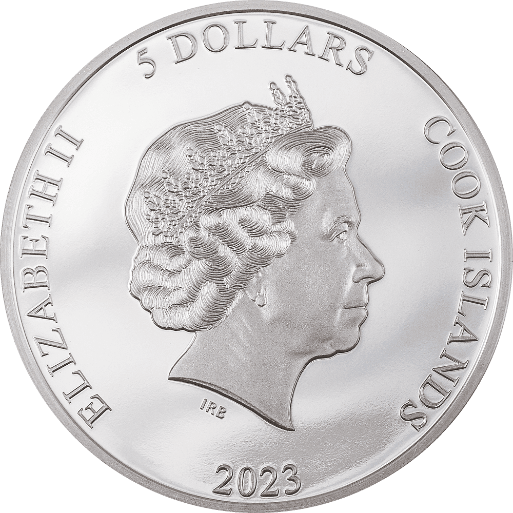 2023 Canadian Queen Elizabeth II 5 Dollar Silver Coin featuring a portrait of Queen Elizabeth II wearing a crown, with detailed engravings.
