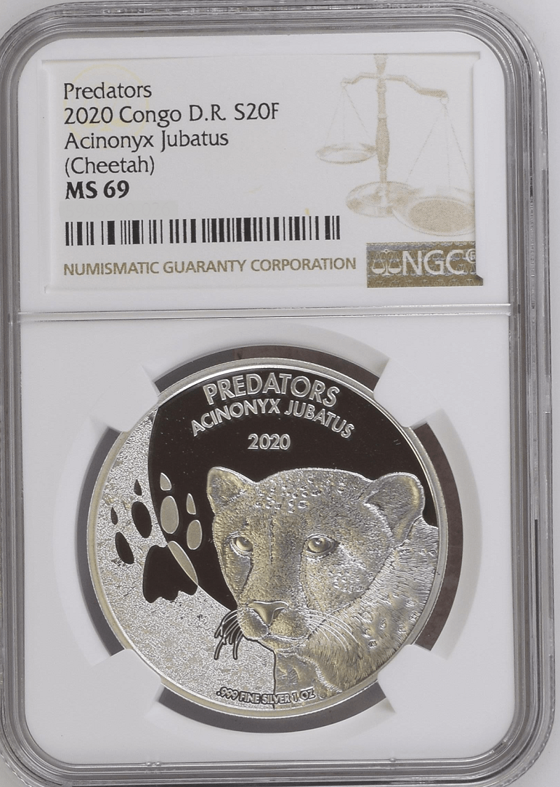 2020 Congo Predators Acinonyx Jubatus (Cheetah) 1oz Silver