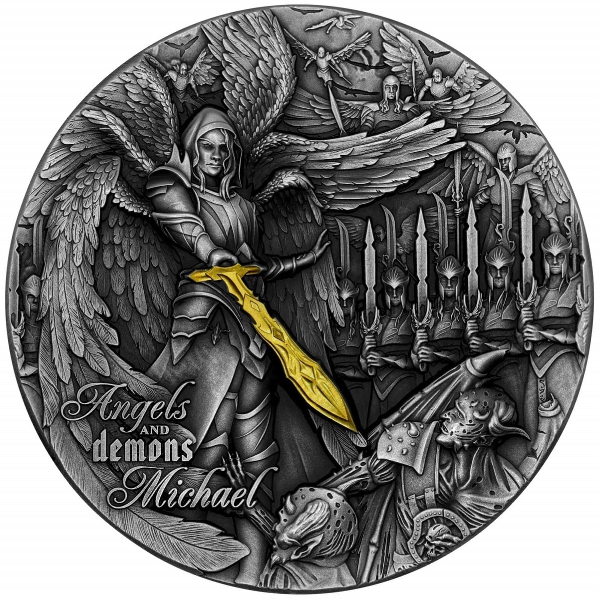 2022 Niue Angels & Demons Michael 2oz Silver Antiqued Coin 