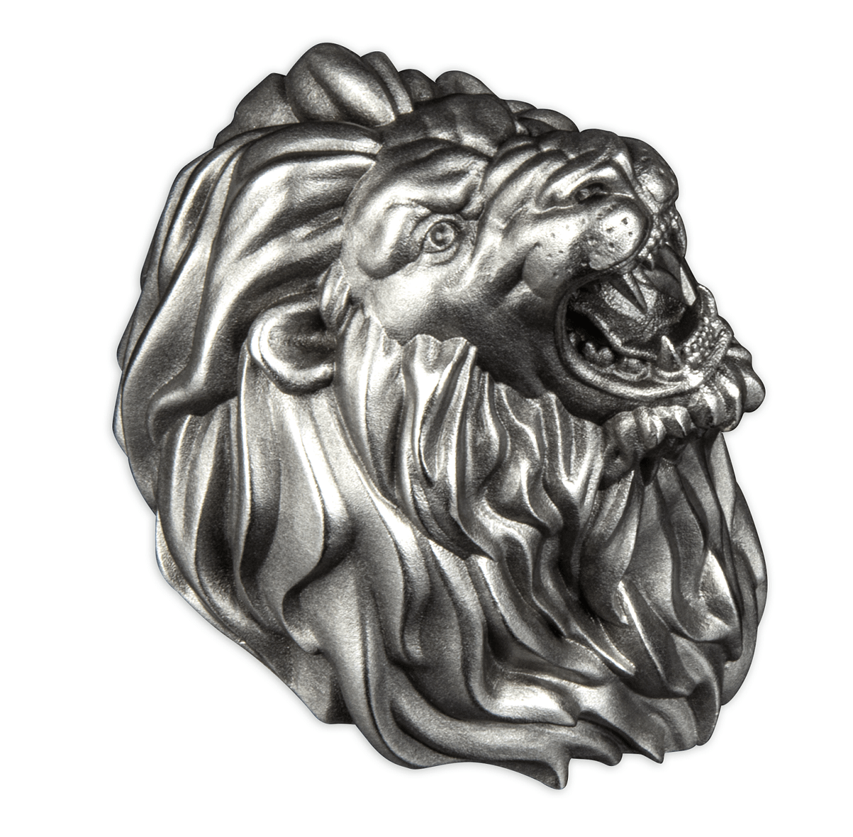 2023 Burundi Lion Head 3oz Silver 3D Shaped Antiqued Coin 