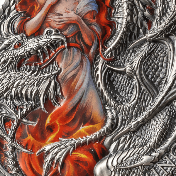 2023 Cameroon The Dragonology Flaming Wyvern 2oz Silver Antiqued Coin - Image 3