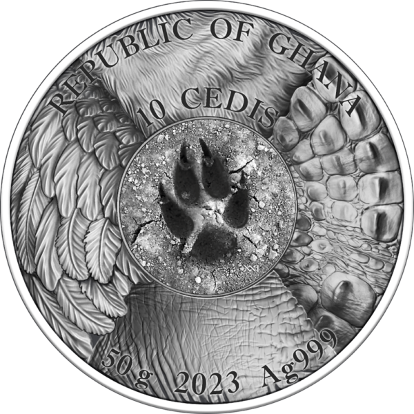 2023 Ghana Hunting in the Wild Eagle 50 Gram Silver Antiqued Coin - Image 2