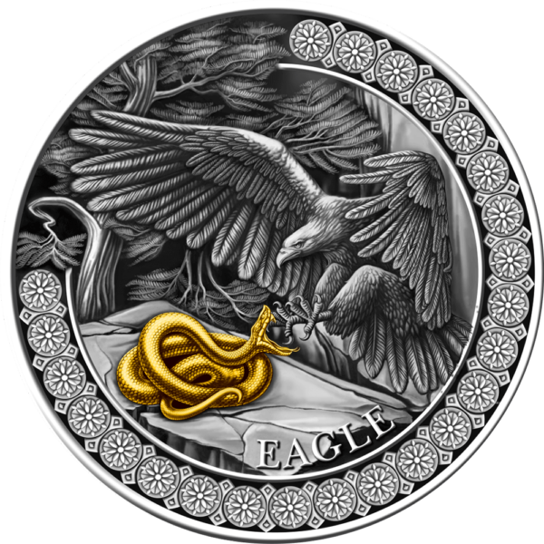 2023 Ghana Hunting in the Wild Eagle 50 Gram Silver Antiqued Coin