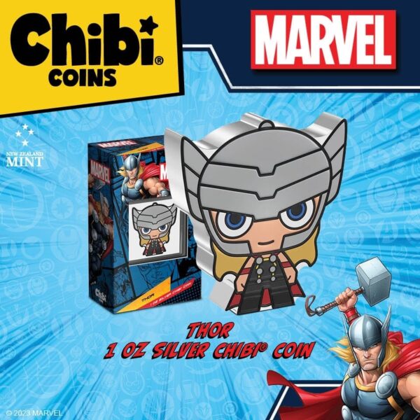 2023 Niue Marvel Thor 1oz Silver Colored Proof Chibi Coin - Image 6