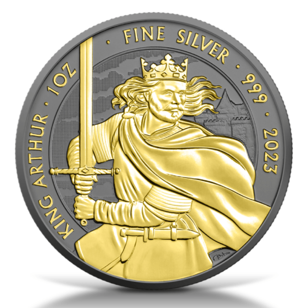 2023 United Kingdom King Arthur 1oz Silver Coin w/Gold & Ruthenium Plating