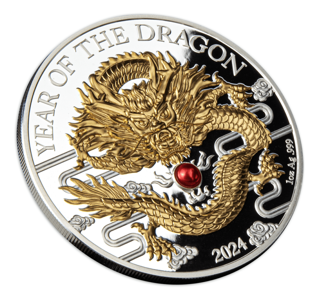 2024 Vanuatu Lunar Year of the Dragon 1oz Silver Proof w/Pearl Insert