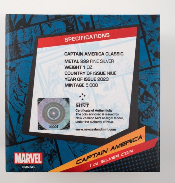 2023 Niue Marvel Captain America 1oz Silver Colored Proof Coin Certificate #7 - Image 2