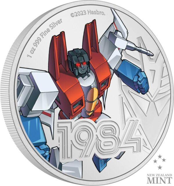 2023 Niue Hasbro Transformers Starscream 1oz Silver Colorized Proof Coin - Image 2