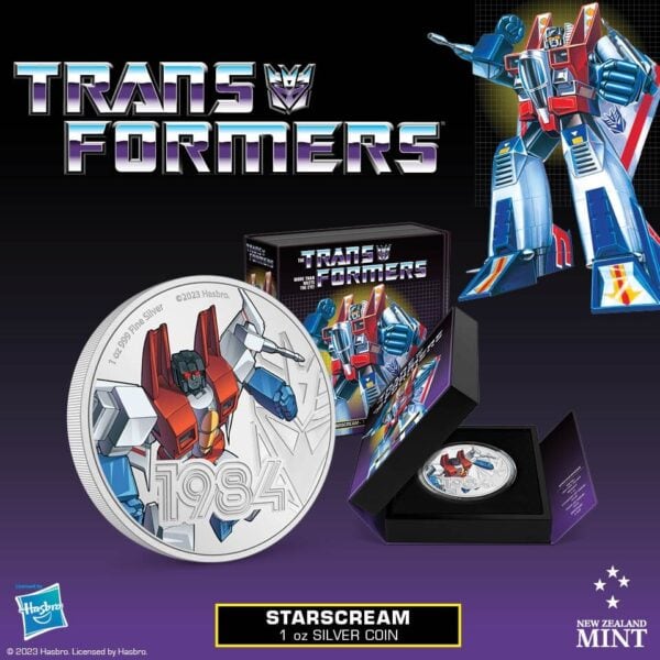 2023 Niue Hasbro Transformers Starscream 1oz Silver Colorized Proof Coin - Image 7