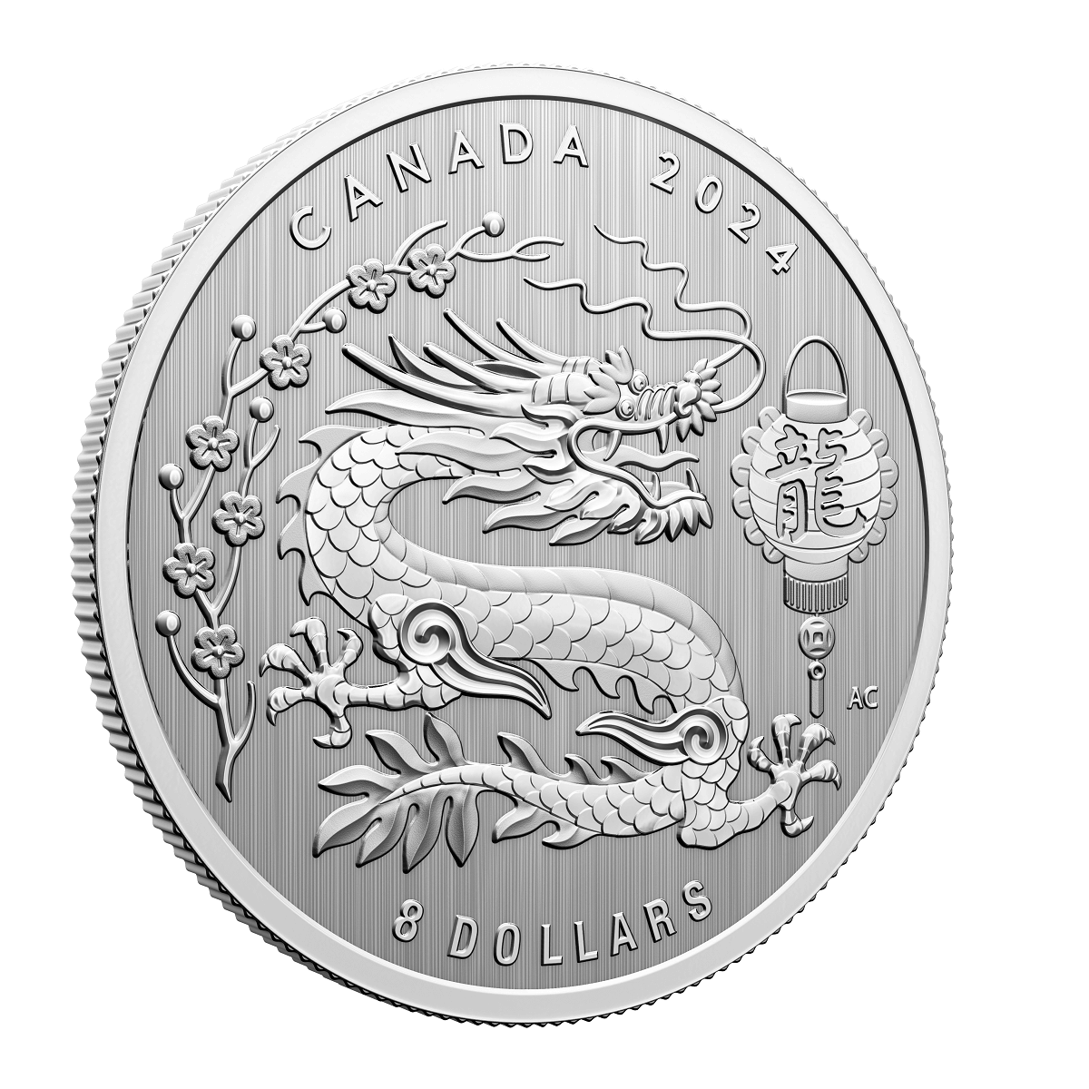 2024 Canada Lunar Year Of The Dragon 1 4oz Silver Coin In Folder   2024 8 Fine Silver Coin Lunar Year Of The Dragon REV FQ 