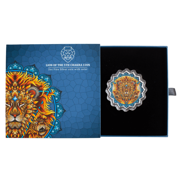 2023 Solomon Islands Lion of the 5th Chakra 2oz Silver Colorized Coin - Image 5