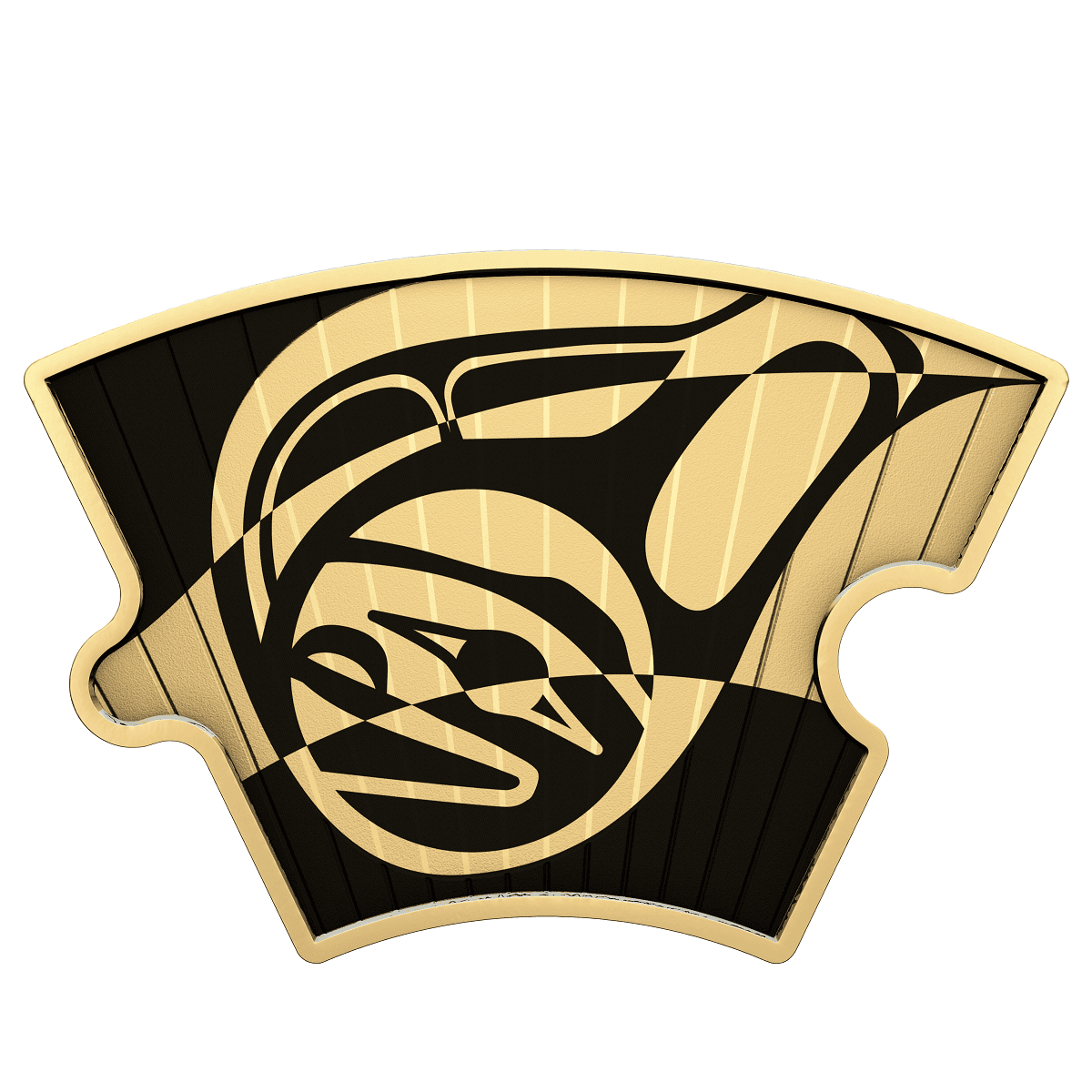 Gold and black collectible coin with a stylized eagle design, 2023, Canada, limited edition.