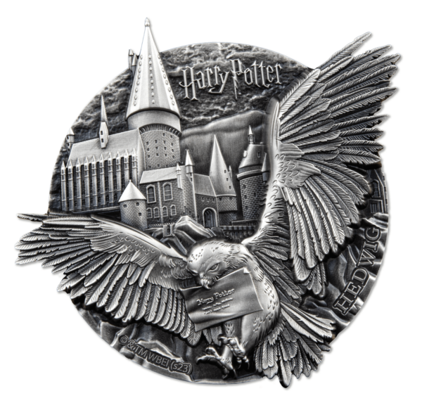 2023 Cook Island Harry Potter Hedwig 5oz Antiqued Silver Coin