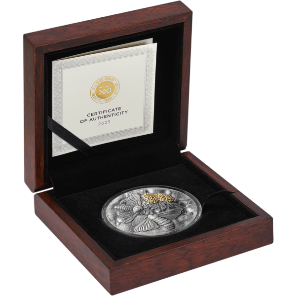 2023 Ghana Nature Architects Silk Moth 2oz Silver Antiqued Gilded Coin - Image 6