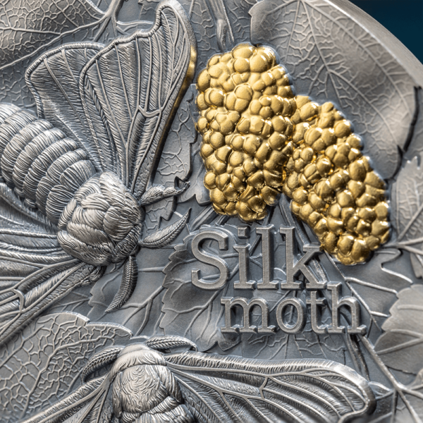 2023 Ghana Nature Architects Silk Moth 2oz Silver Antiqued Gilded Coin - Image 4