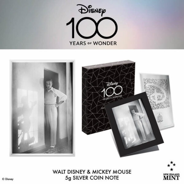 2023 Niue Disney 100 Years of Wonder Walt Disney and Mickey Mouse 5g Silver Note - Image 7