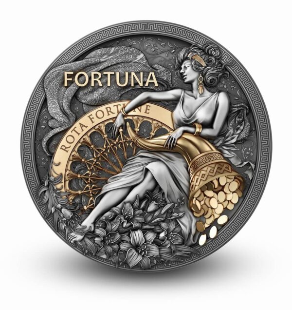 2023 Niue Fortuna 2oz Silver Gilded Antiqued Coin