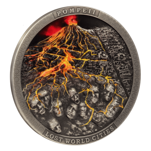 2023 Niue Lost World Cities Pompeii 2oz Silver Antiqued Coin