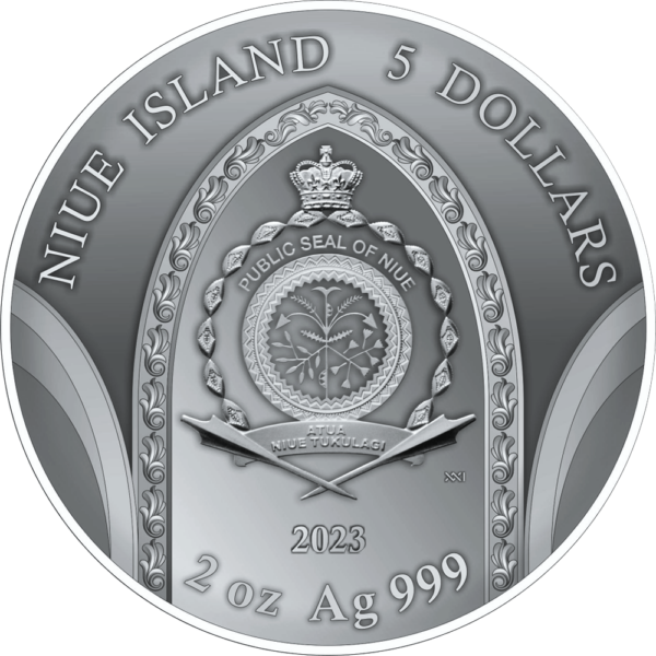 2023 Niue Mont Saint-Michel Abbey 500th Ann. 2oz Silver Antiqued Coin - Image 2