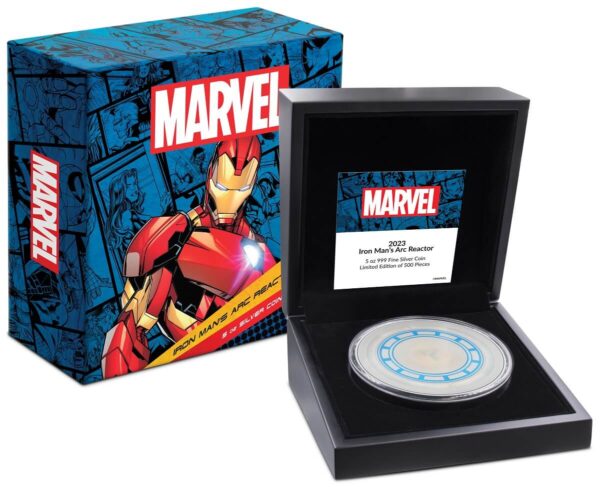 2023 Niue Marvel Iron Man Arc Reactor 5oz Silver Colorized Proof Coin - Image 5