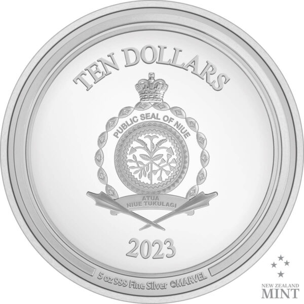 2023 Niue Marvel Iron Man Arc Reactor 5oz Silver Colorized Proof Coin - Image 2