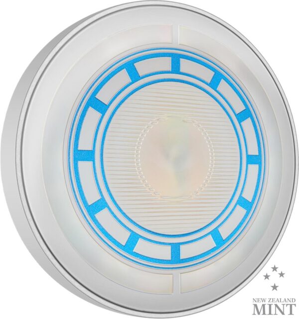 2023 Niue Marvel Iron Man Arc Reactor 5oz Silver Colorized Proof Coin - Image 3