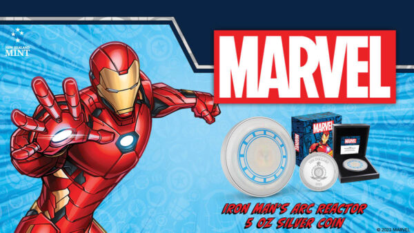 2023 Niue Marvel Iron Man Arc Reactor 5oz Silver Colorized Proof Coin - Image 9