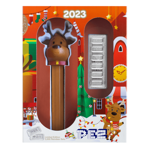 2023 Reindeer PEZ Dispenser with 30g Silver Wafer Set