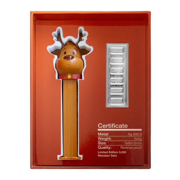2023 Reindeer PEZ Dispenser with 30g Silver Wafer Set - Image 4