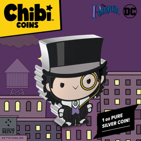 2023 Niue DC Batman The Penguin 1oz Silver Colorized Proof Chibi Coin - Image 6