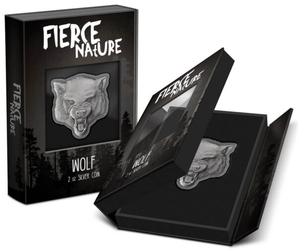 2023 Niue Fierce Nature Wolf 2oz Silver Antiqued Coin - Image 5