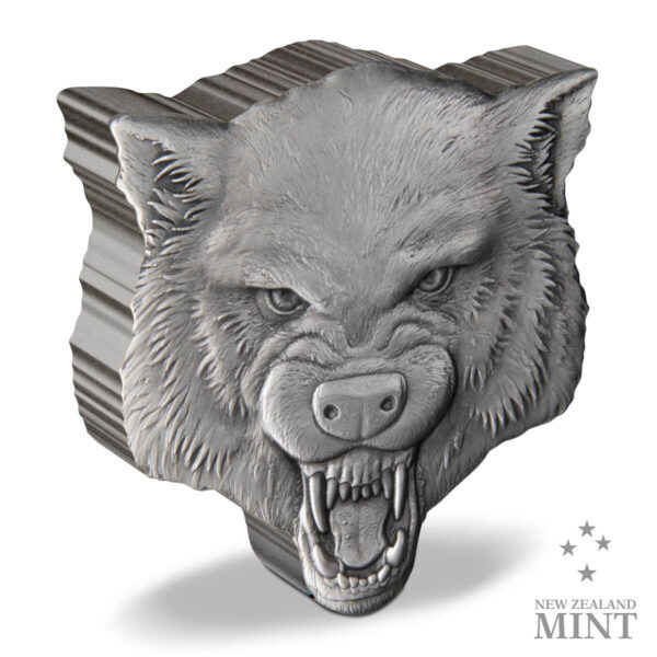 2023 Niue Fierce Nature Wolf 2oz Silver Antiqued Coin - Image 4