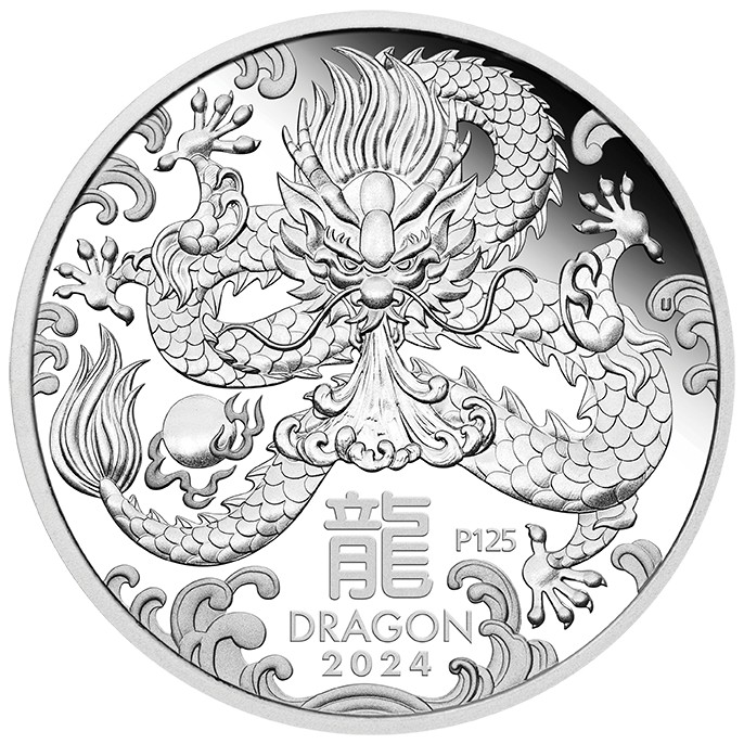 2024 Australia Lunar Series III Year Of The Dragon Three Coin Silver   2024 Australian Lunar Series III Year Of The Dragon Three Coin Silver Set GR Reserve Front 